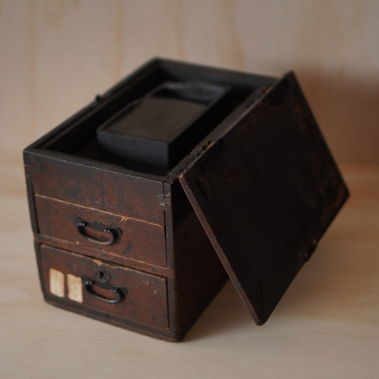 Antique 2 Drawer Small Japanese Suzuri Bako Calligraphy Box