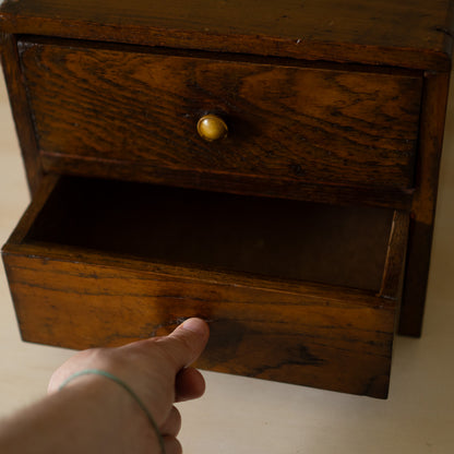 Vintage Japanese Showa Period 2 Drawer oak cabinet