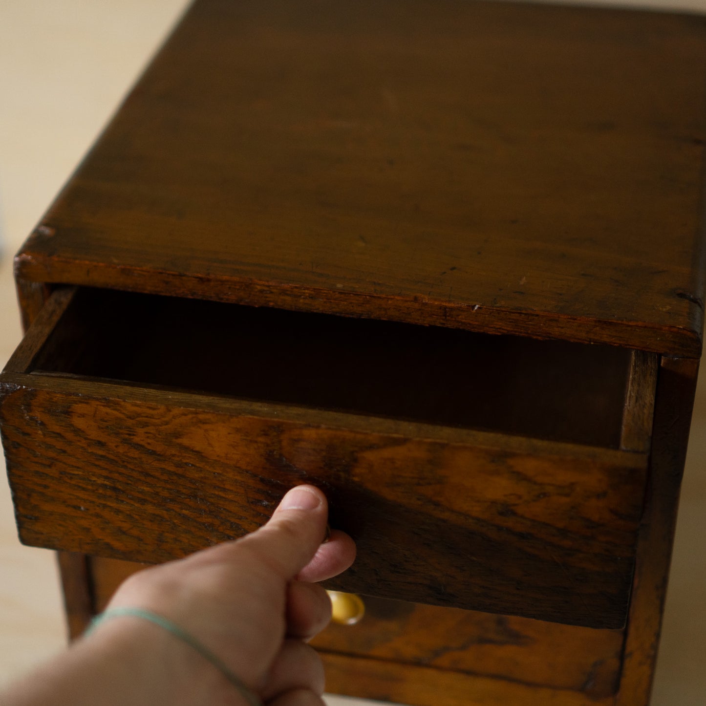 Vintage Japanese Showa Period 2 Drawer oak cabinet
