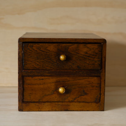 Vintage Japanese Showa Period 2 Drawer oak cabinet
