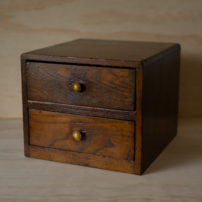 Vintage Japanese Showa Period 2 Drawer oak cabinet