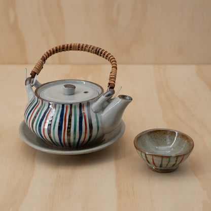 Japanese Striped Tea pot set with saucer and cup