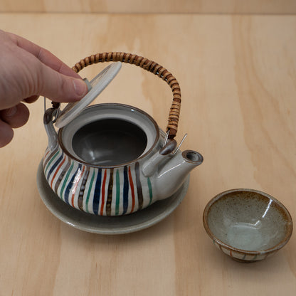 Japanese Striped Tea pot set with saucer and cup