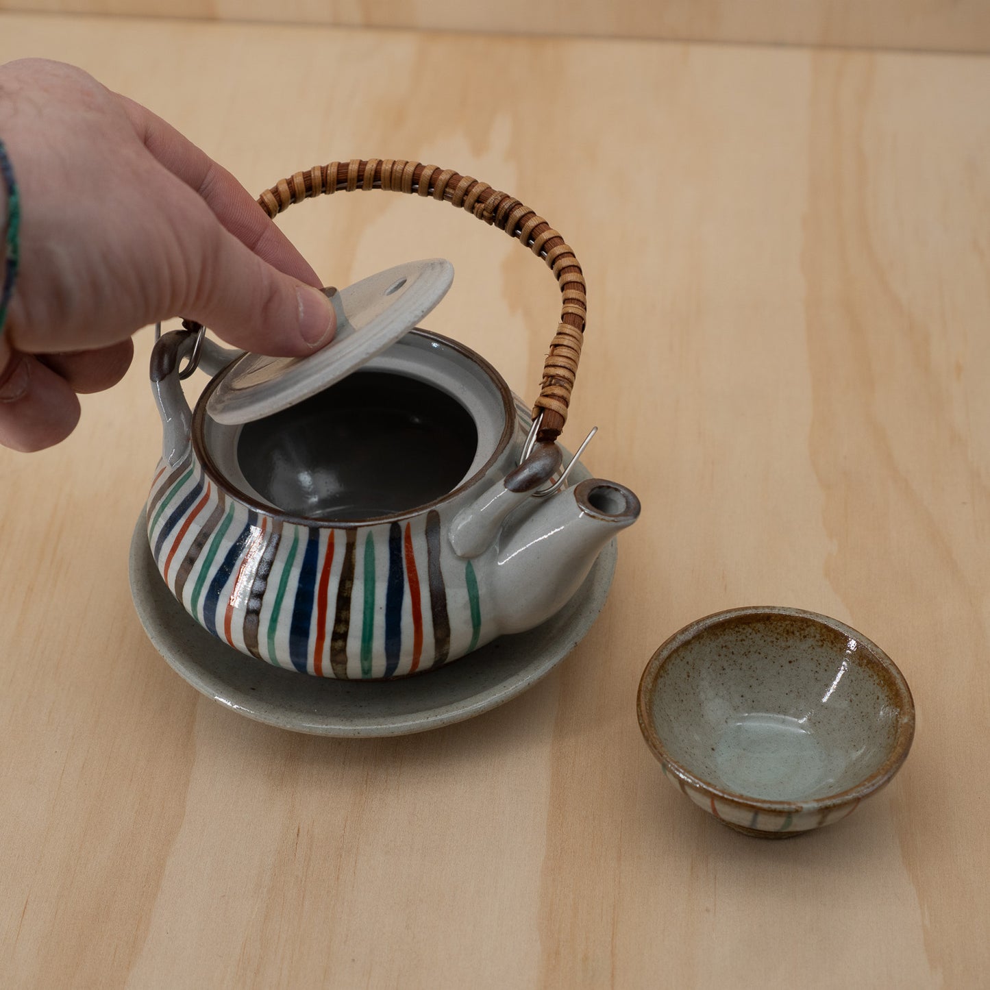 Japanese Striped Tea pot set with saucer and cup