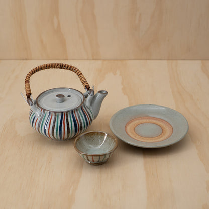 Japanese Striped Tea pot set with saucer and cup