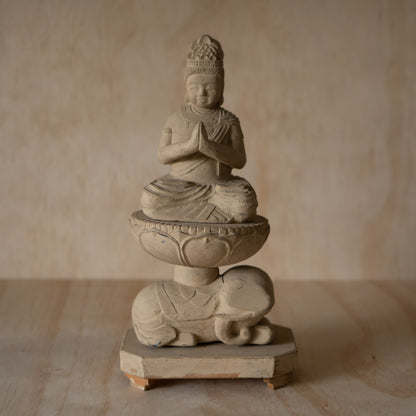 Antique Japanese Wood carving of Seated praying Kannon