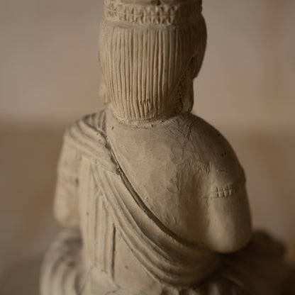 Antique Japanese Wood carving of Seated praying Kannon