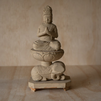 Antique Japanese Wood carving of Seated praying Kannon