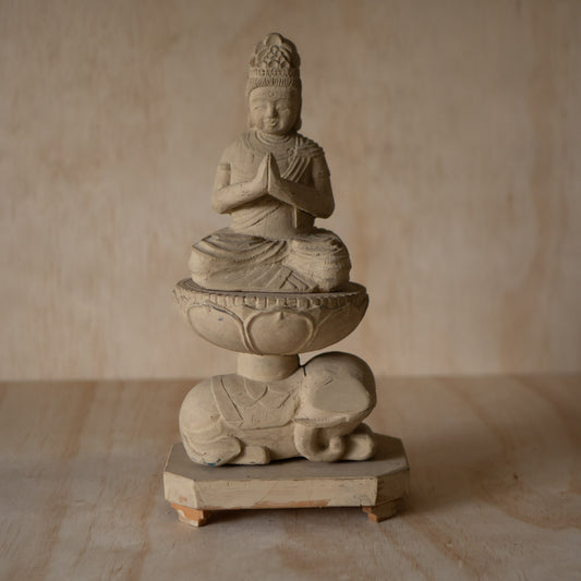 Antique Japanese Wood carving of Seated praying Kannon