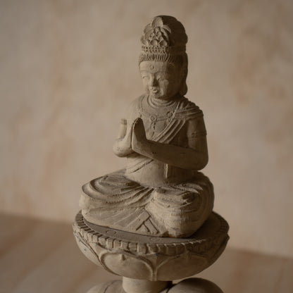 Antique Japanese Wood carving of Seated praying Kannon