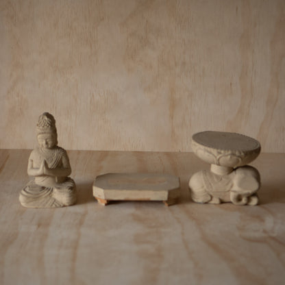Antique Japanese Wood carving of Seated praying Kannon