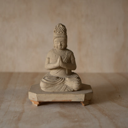 Antique Japanese Wood carving of Seated praying Kannon
