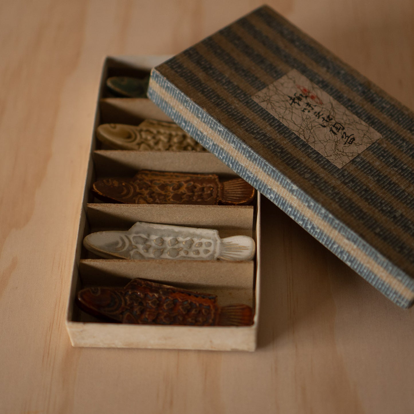 Vintage Mid Century Japanese Fish Chopstick rests- Set of 5 in box