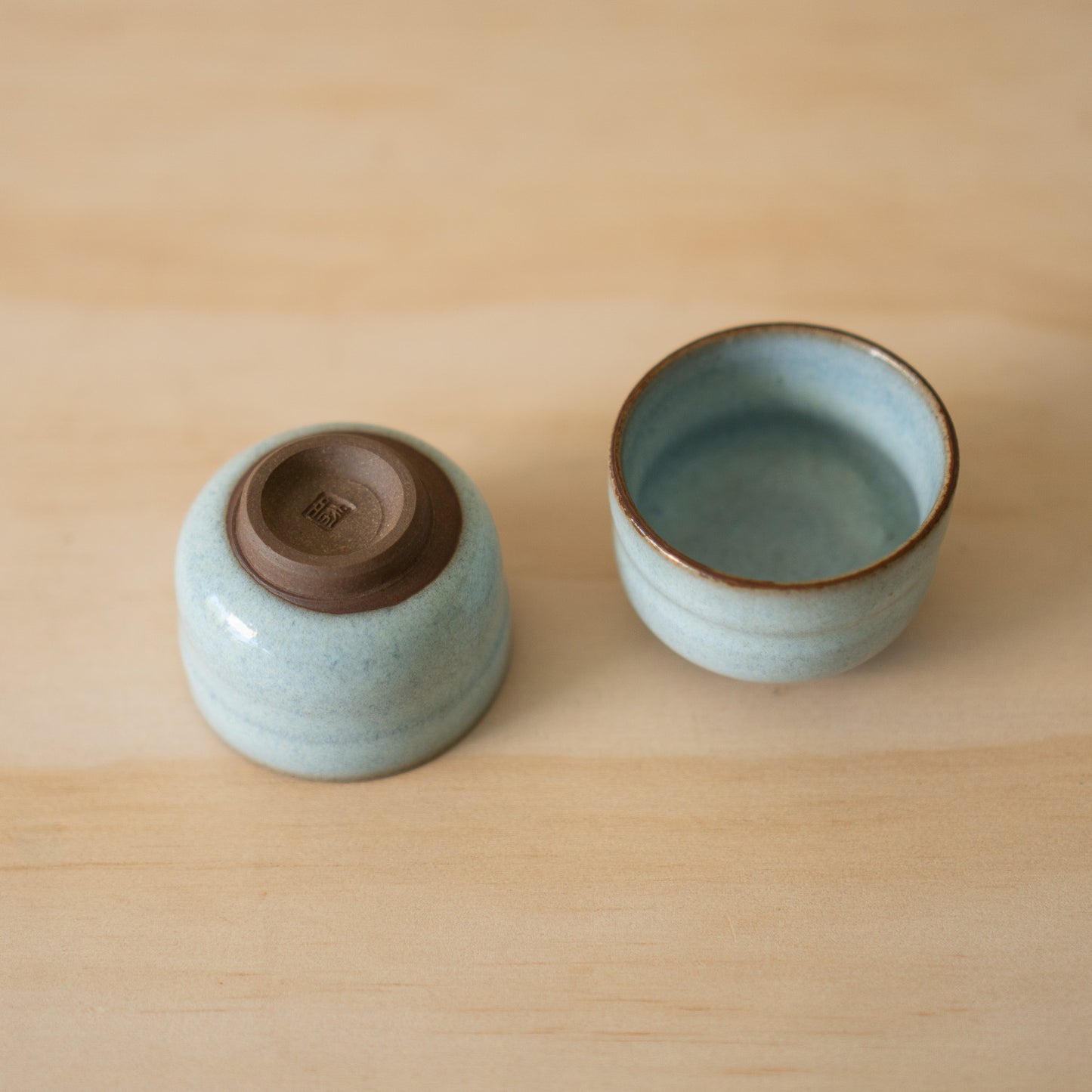 Vintage Japanese Pale blue ceramic sake cups