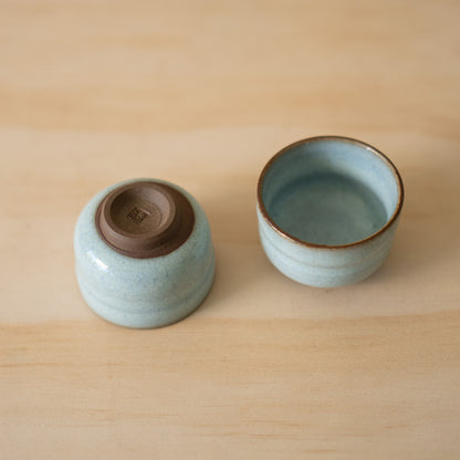 Vintage Japanese Pale blue ceramic sake cups