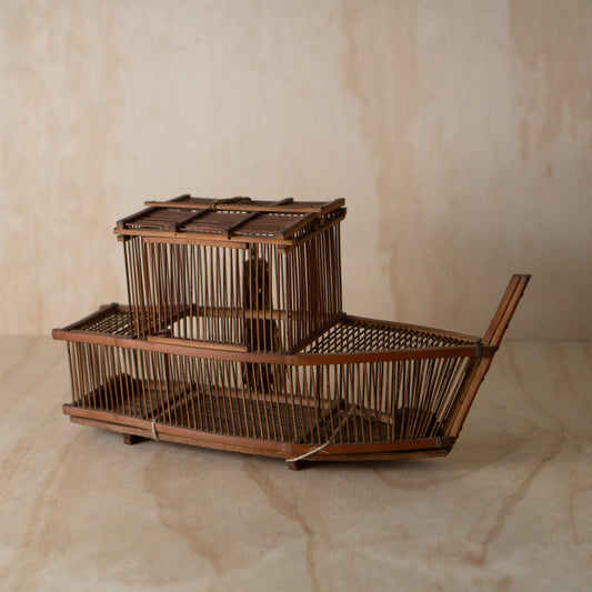 Antique Japanese Bamboo Boat shaped cage