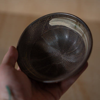Japanese Suri-Bachi Grinding bowl -  Brown glaze with brush stripe - Small