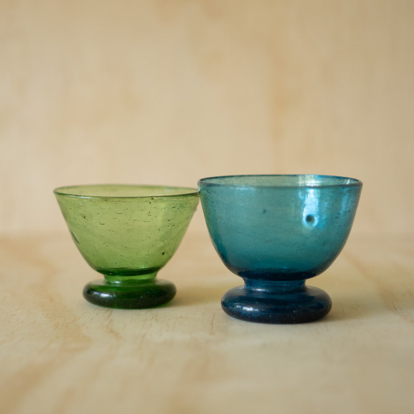 Vintage Japanese Hand blown glass goblet- aqua blue