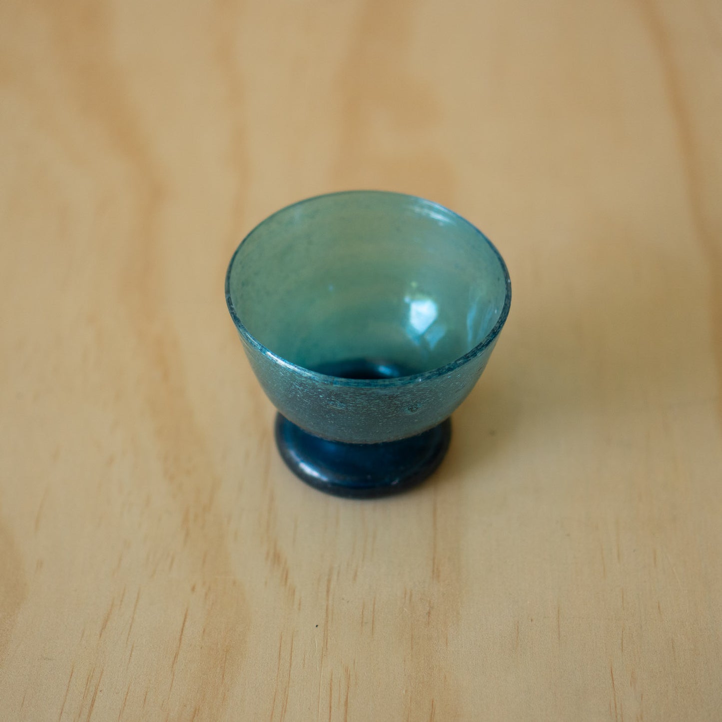 Vintage Japanese Hand blown glass goblet- aqua blue