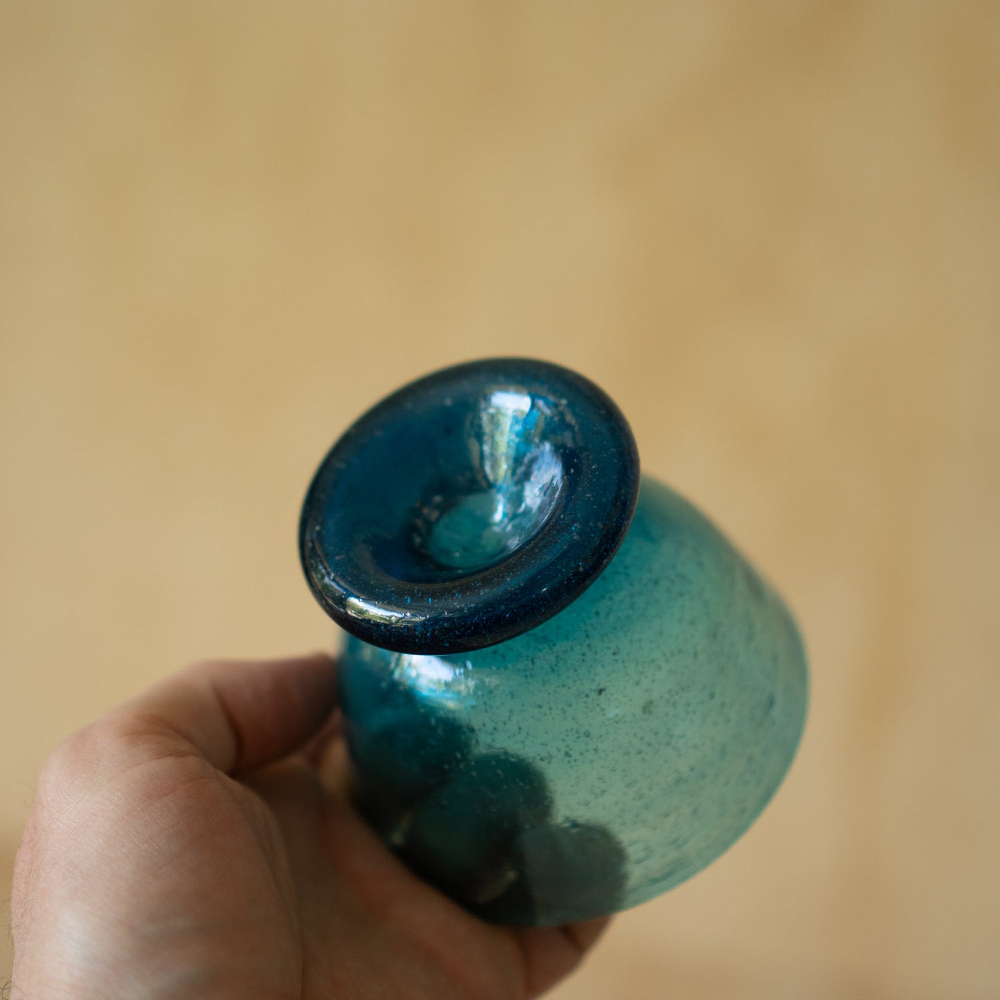Vintage Japanese Hand blown glass goblet- aqua blue