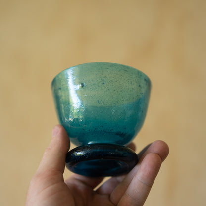 Vintage Japanese Hand blown glass goblet- aqua blue
