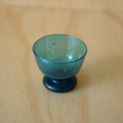 Vintage Japanese Hand blown glass goblet- aqua blue