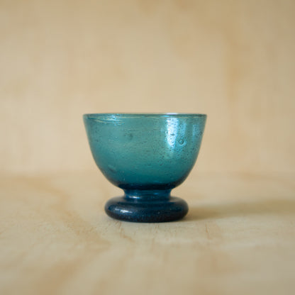 Vintage Japanese Hand blown glass goblet- aqua blue