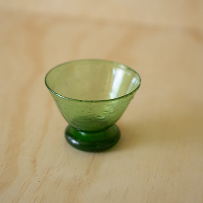 Vintage Japanese Hand blown glass goblet- green