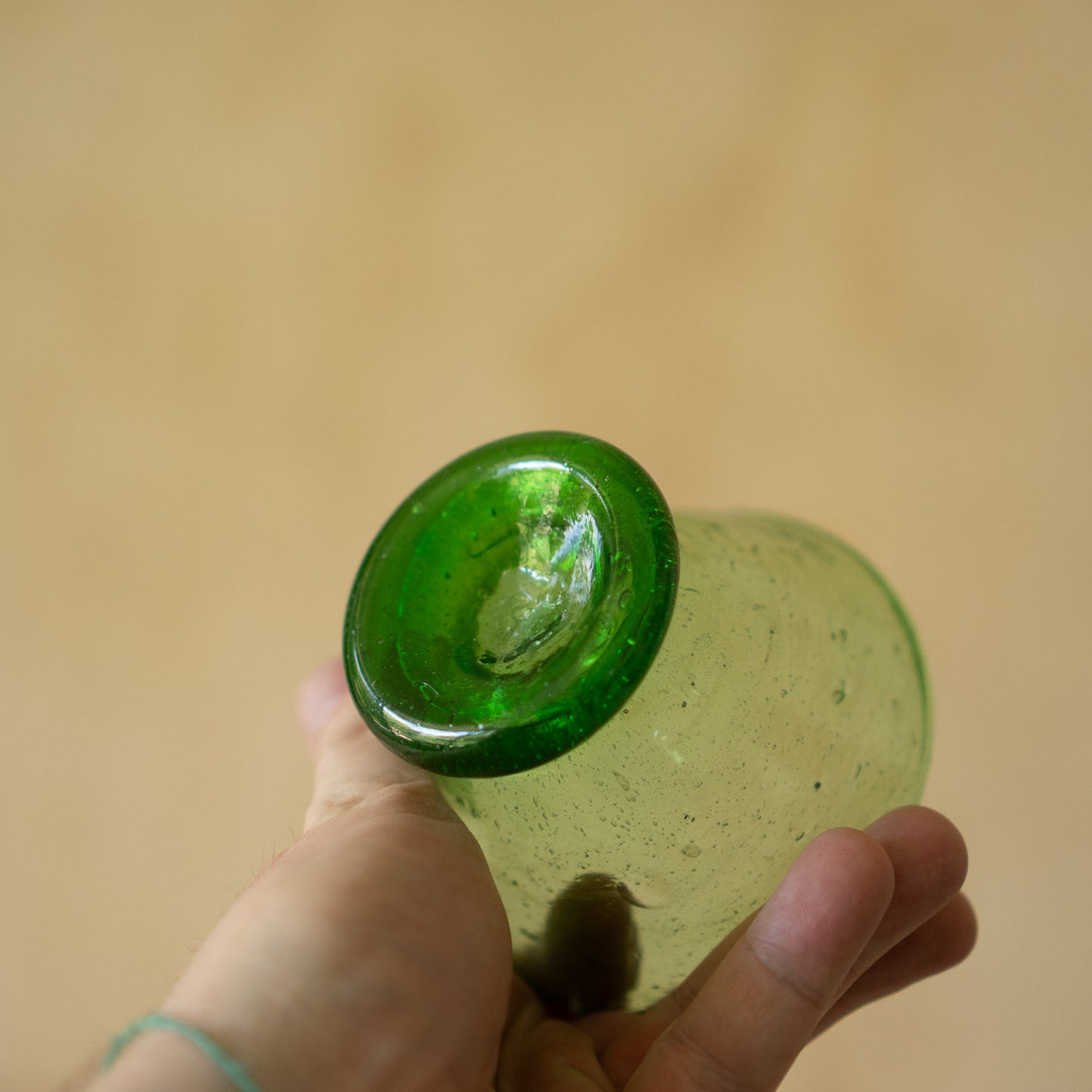 Vintage Japanese Hand blown glass goblet- green