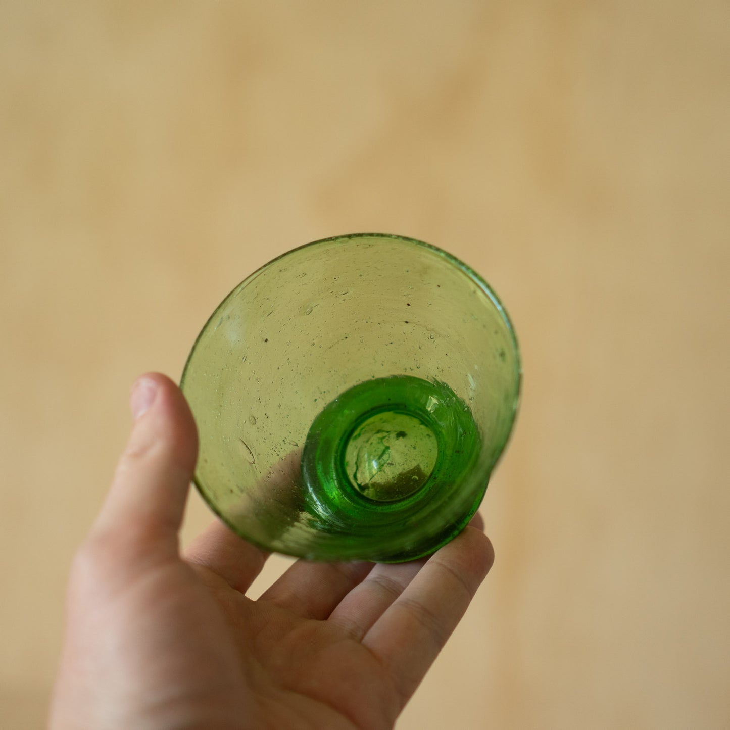 Vintage Japanese Hand blown glass goblet- green