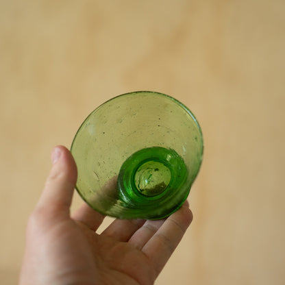 Vintage Japanese Hand blown glass goblet- green