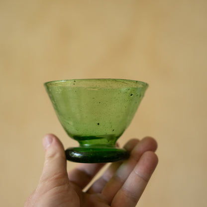 Vintage Japanese Hand blown glass goblet- green