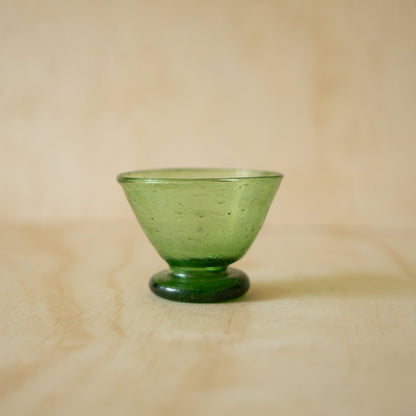 Vintage Japanese Hand blown glass goblet- green