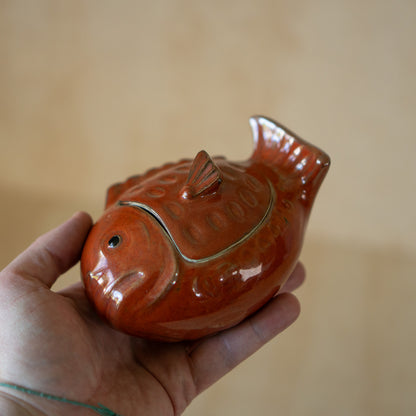 Vintage Japanese Ceramic Red Sea Bream Fish Container