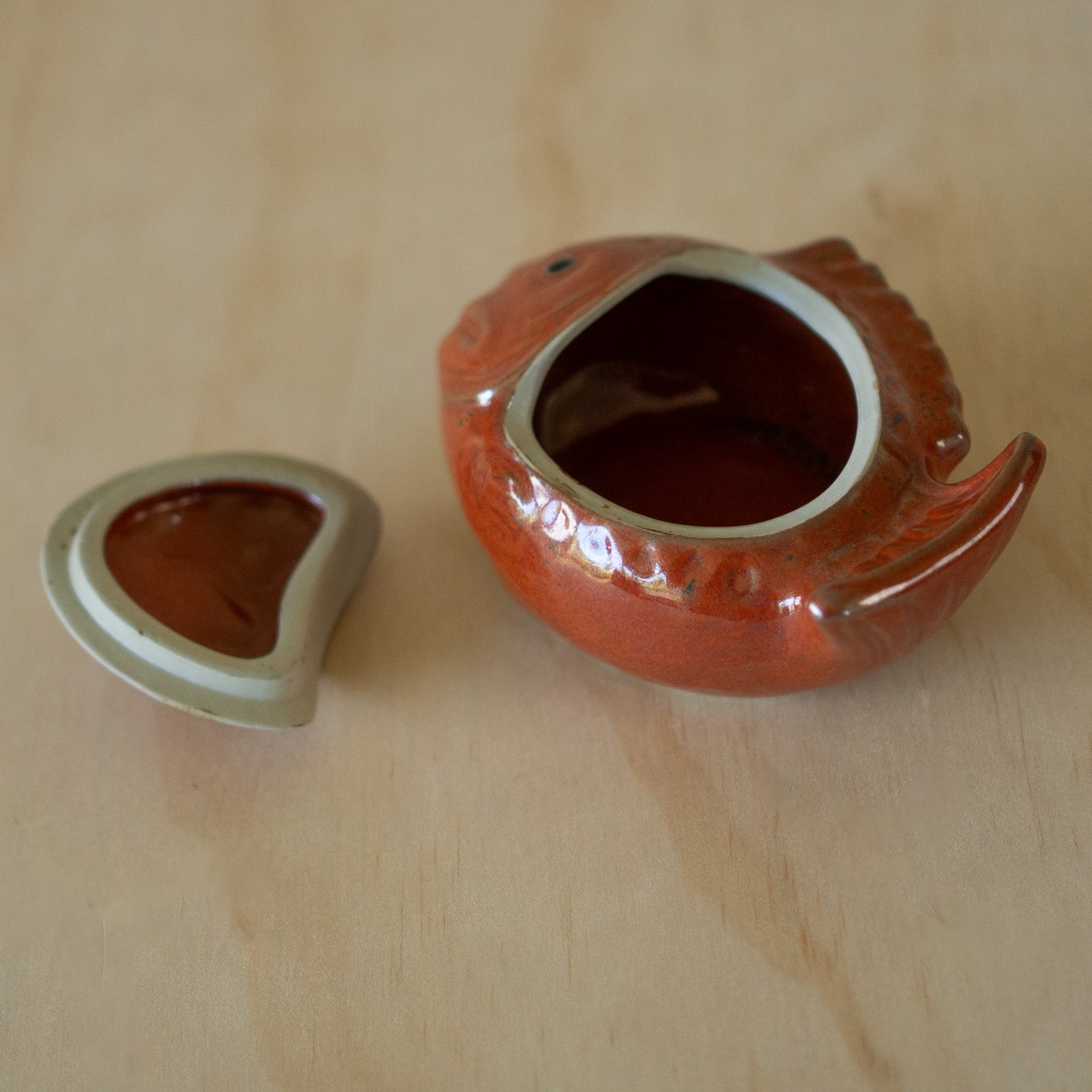 Vintage Japanese Ceramic Red Sea Bream Fish Container