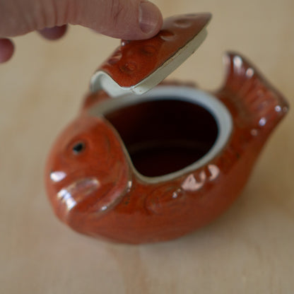 Vintage Japanese Ceramic Red Sea Bream Fish Container