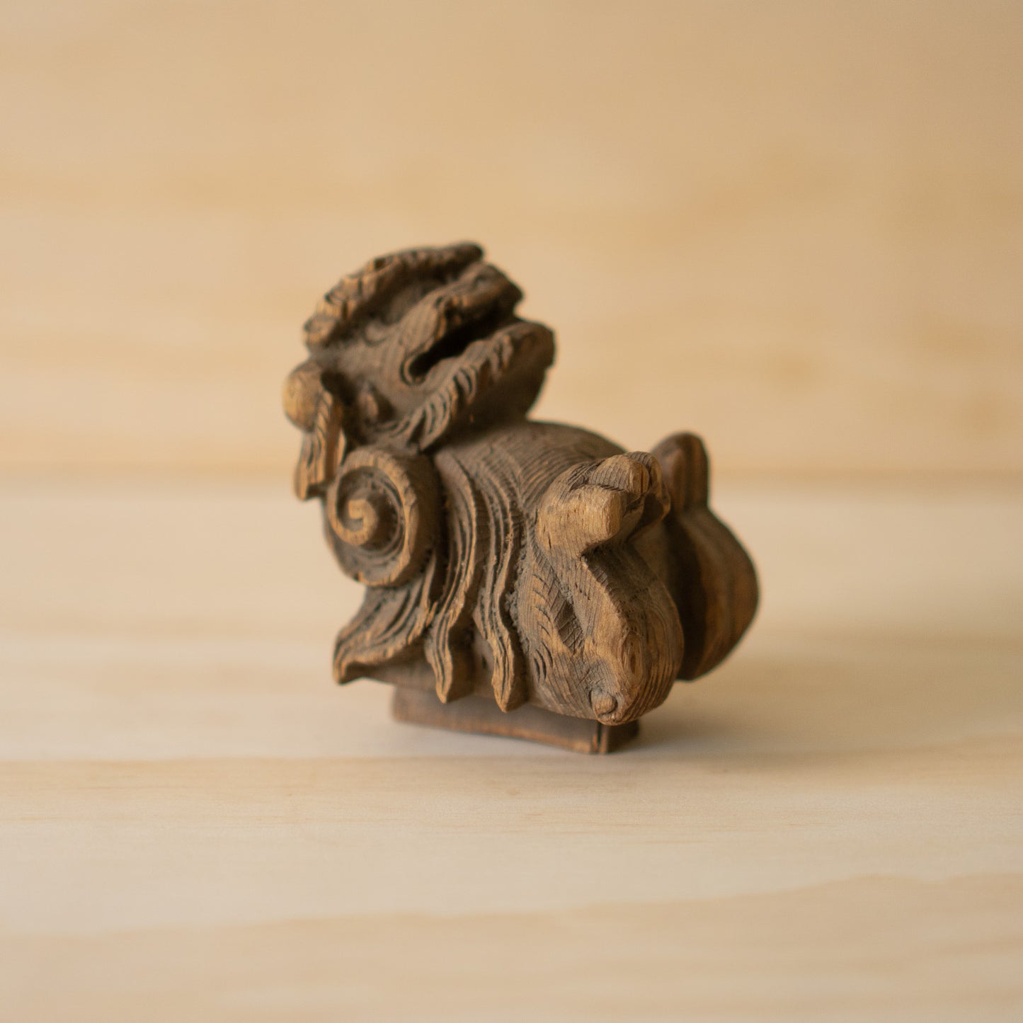 Antique Japanese Carved Temple Fragment of a Shi Shi Temple Dog