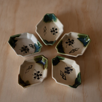 Vintage set of Japanese Ceramic Oribe Dipping Sauce dishes x8