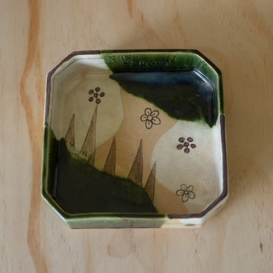 Vintage Japanese Octagonal Oribe Serving Dish in box