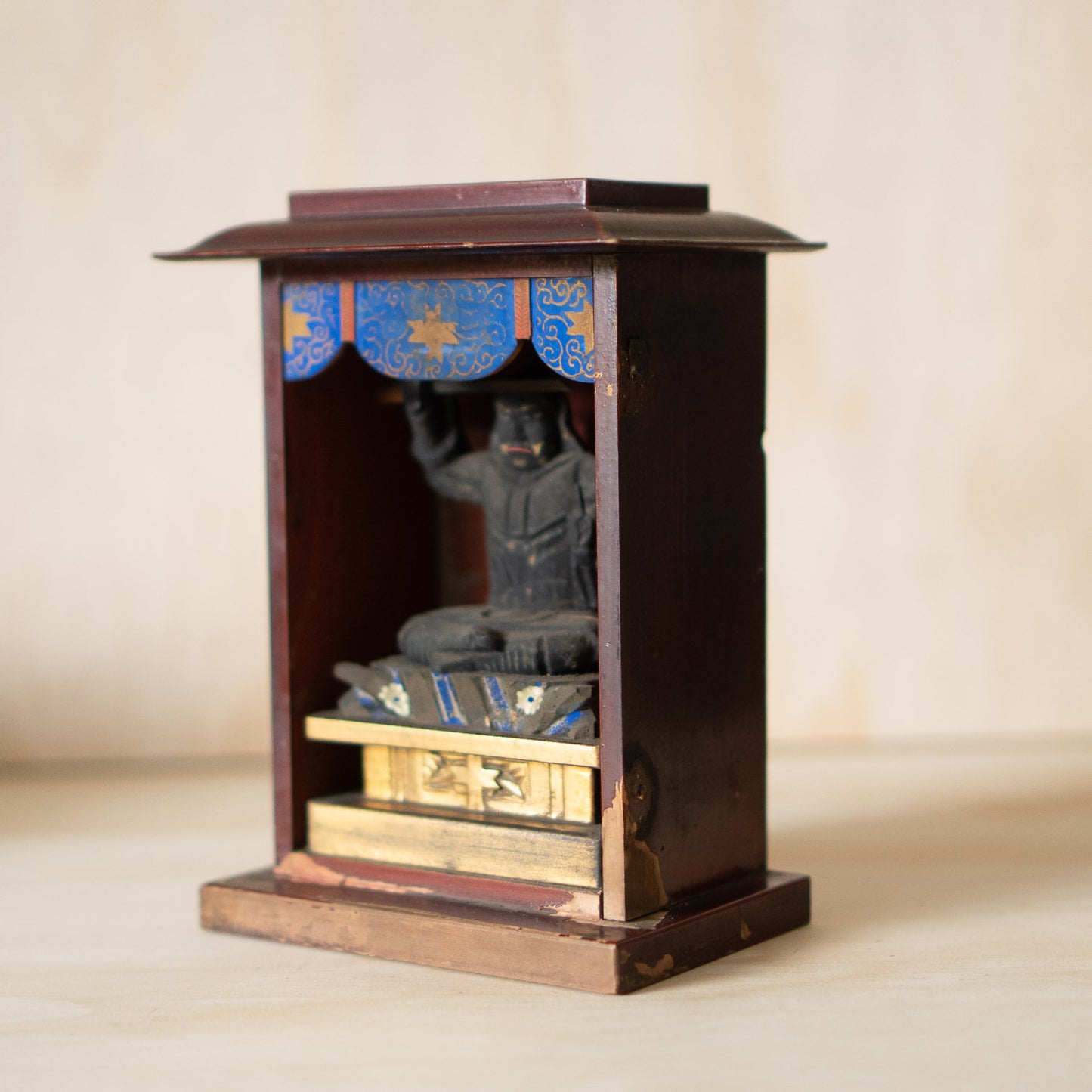Antique Japanese Zushi Portable Shrine - figure of Kongō Yasha Myōō