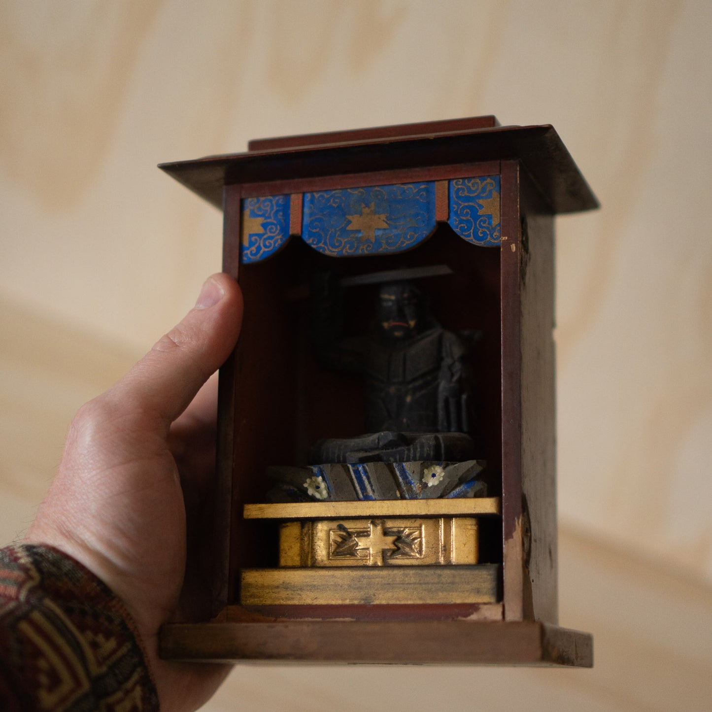 Antique Japanese Zushi Portable Shrine - figure of Kongō Yasha Myōō