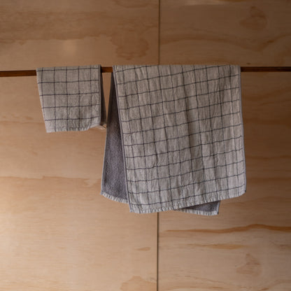 Kontex Graph - Japanese Organic Natural Dyed Cotton Hand Towel - Charcoal 33cm x 80cm