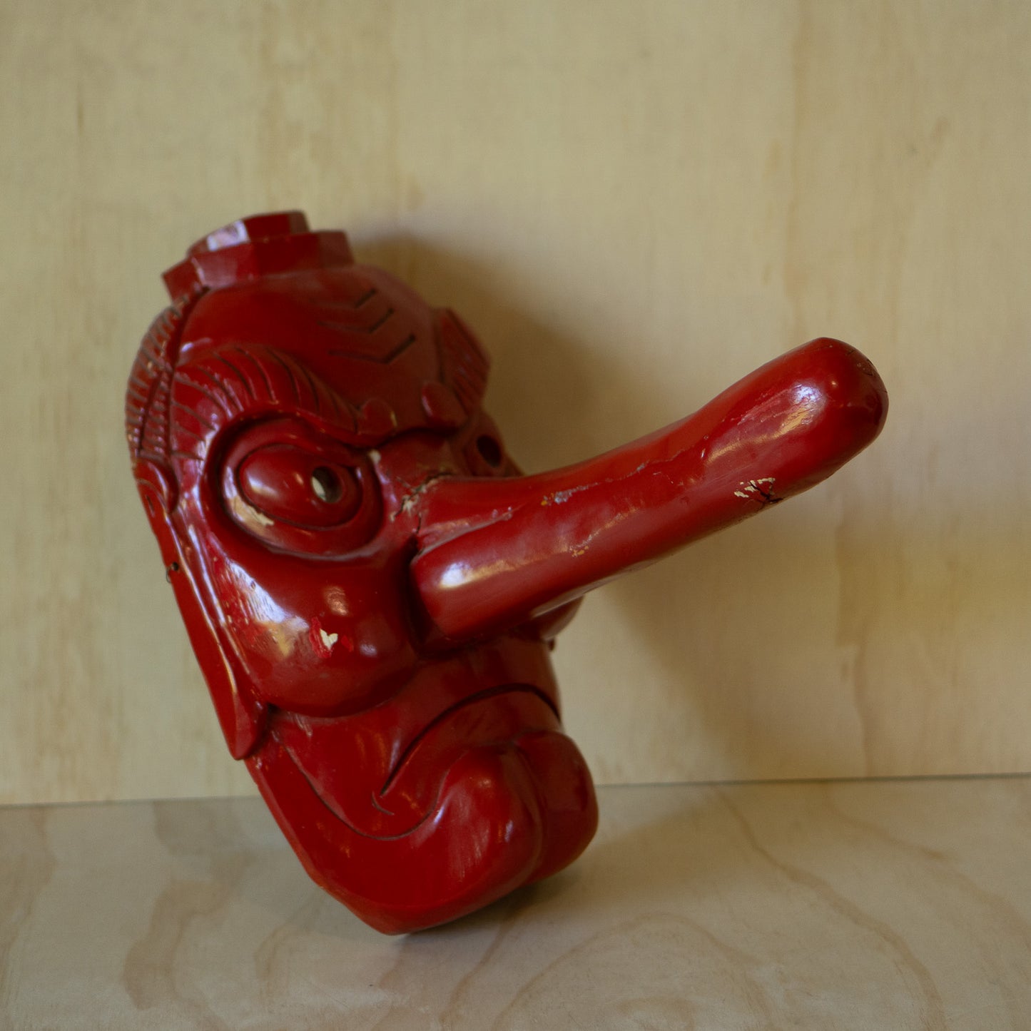 Vintage Extra Large Japanese Carved Wooden Tengu Mask