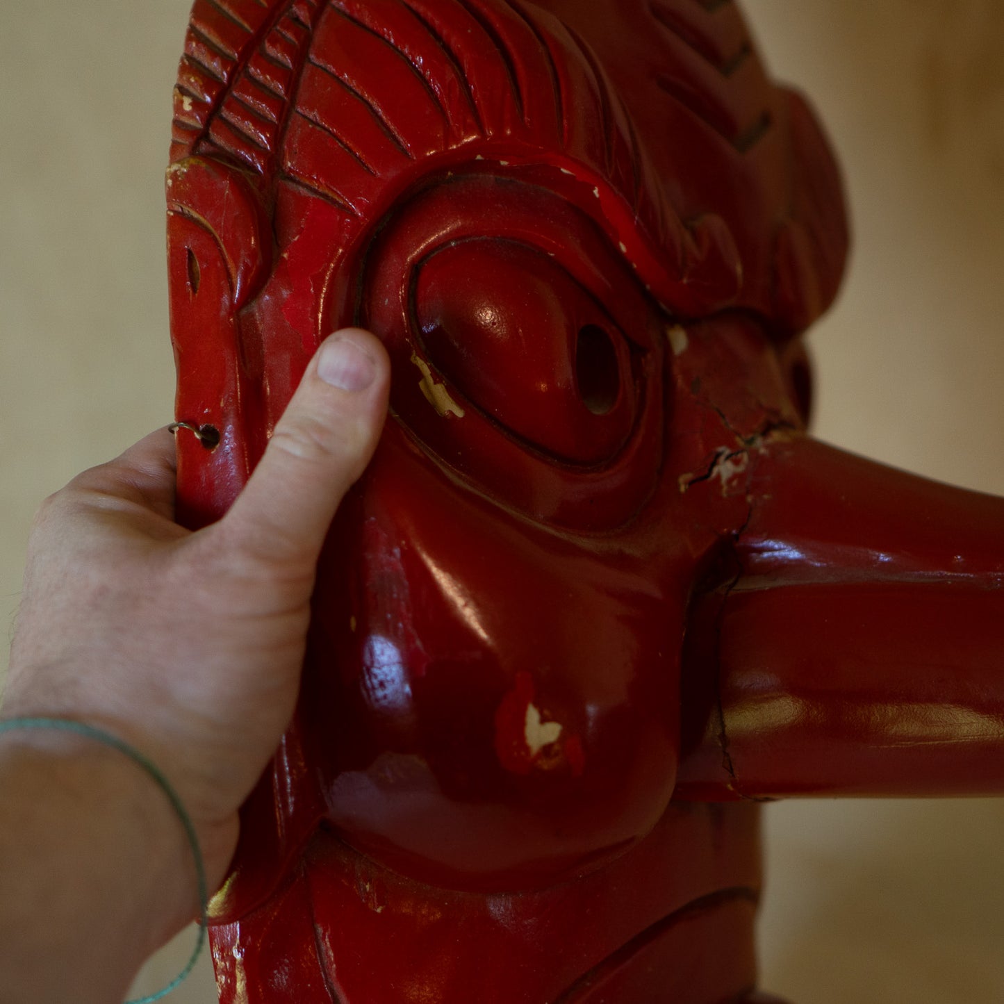 Vintage Extra Large Japanese Carved Wooden Tengu Mask