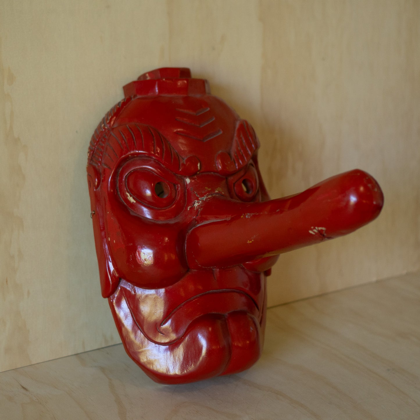 Vintage Extra Large Japanese Carved Wooden Tengu Mask