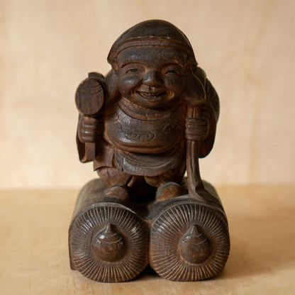 Antique Japanese Large Daikoku Wooden Carving