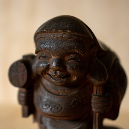 Antique Japanese Large Daikoku Wooden Carving