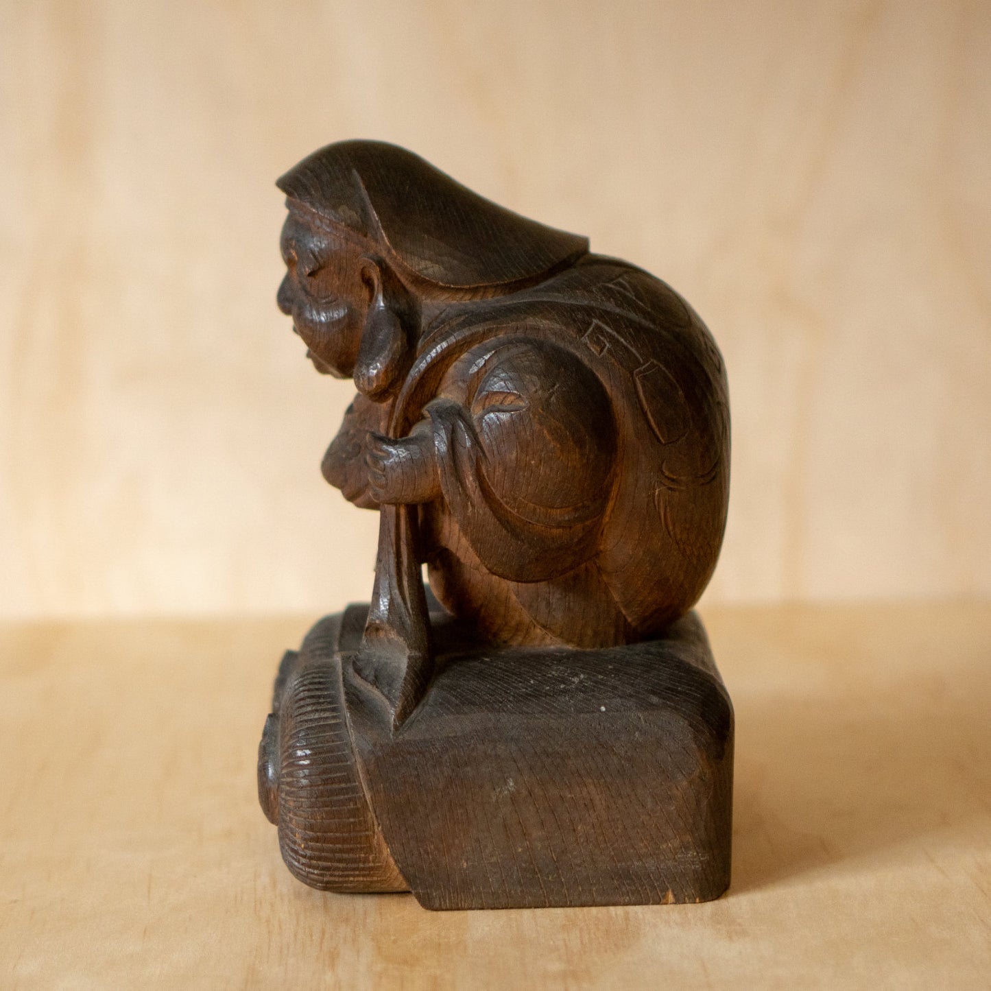 Antique Japanese Large Daikoku Wooden Carving