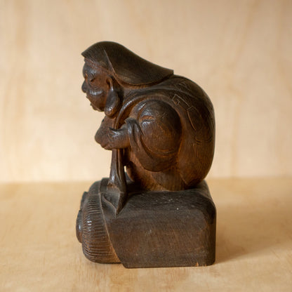Antique Japanese Large Daikoku Wooden Carving