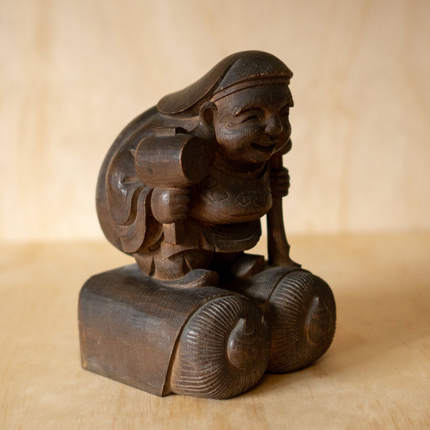 Antique Japanese Large Daikoku Wooden Carving